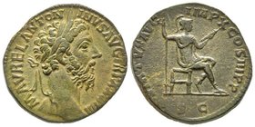 Marcus Aurelius 161-180 
Sestertius, Rome, 179-180, AE 23.11 g.
Avers : M AVREL ANTONI - NVS AVG TR P XXXIIII Tête laurée à droite
Revers : VIRTVS AVG...