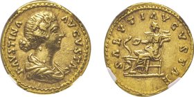 Marcus Aurelius pour Faustina II, Augusta 147-175
Aureus, Rome, 161-176, AU 7.24 g.
Avers : FAVSTINA AVGVSTA Buste drapé à droite
Revers : SALVTI AVGV...