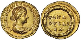 Lucius Verus pour Lucilla (femme de Lucius Verus)
Aureus, Rome, 164-169, AU 7.33 g. Avers : LVCILLAE AVG ANTONINI AVG F Buste drapé à droite Revers : ...