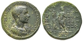 Diadumenianus 217-218
As, Rome, 217-218, AE 12.40 g. Avers : M OPEL ANTONINVS DIADVMENIANVS CAES Buste drapé à droite Revers : PRINC IVVENTVTIS, Diadu...