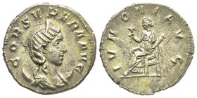 Cornelia Supera, femme de Aemilian
Antoninianus, Rome, 253, AG 3.37 g. 
Avers : COR SVPERA AVG Busdte diademé et drapé à droite
Revers : IVNONI AVG Ju...
