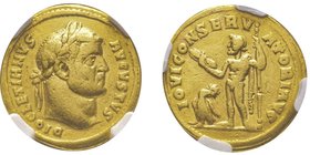 Diocletianus 284 - 286
Aureus, Cyzicus, 284-305, AU 6.00 g. Avers : DIOCLETIANVS AVGVSTVS Tête laurée à droite Revers : IOVI CONSERVATORI AVG Jupiter ...