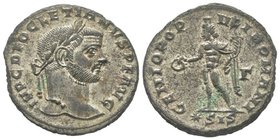 Diocletianus 284 - 286
Follis, Siscia, 297, 3ème officine, Billon 9.77 g. Avers : Tête laurée à droite Revers : Génie à gauche avec patera et corne d’...