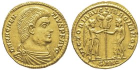 Magnentius 350-353 (Usurpateur)
Solidus, Aquileia, 351, AU 4.51 g. 
Avers : D N MAGNEN TIVS P F AVG Buste drapé et cuirassé à droite
Revers : VICTORIA...