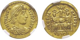 Theodosius I 379-395 (Empereur d’Orient)
Solidus, Thessalonique, 379, AU 4.45 g. Ref : RIC 33b, Dep. 33/2, Sear 20406 Conservation : NGC MS 5/5 - 4/5....