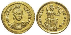 Arcadius 383-408 (Empereur d’Orient)
Solidus, Constantinople, 397-402, AU 4.41 g. Ref : RIC 7, Dep. 55/1 Conservation : FDC. Magnifique (Lot extra EU,...