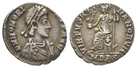 Honorius 393-423
Siliqua, Mediolanum, 394-395, AG 1.12 g.
Ref : RIC 1228, MIR 494/2
Ex Vente Cronos 6, lot 59
Conservation : TTB