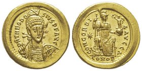 Theodosius II 402-450 
Solidus, Constantinople, 7ème officine, 408-420, AU 4.48 g. Ref : RIC 202, Dep. 73/2 Conservation : FDC. Magnifique (Lot extra ...