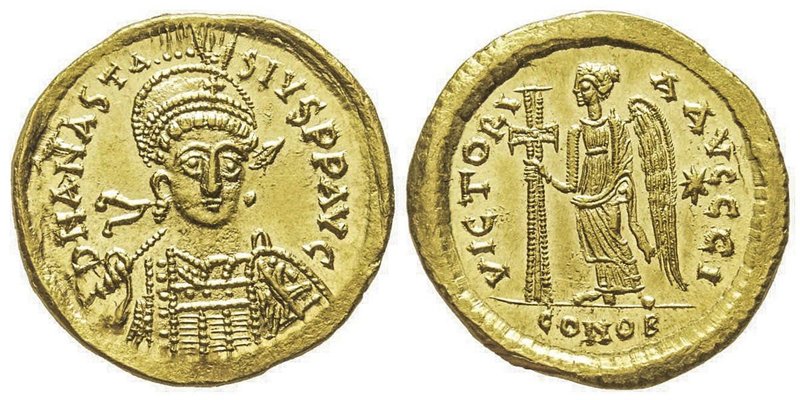 Anastasius 491-518 (Empereur d’Orient)
Solidus, Costantinople, Officine I, AU 4....