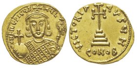 Philippicus (Bardanes) 711-713 
Solidus, Costantinople, AU 4.24 g. Avers : Buste couronné de face avec loros, globe et sceptre avec croix. Revers : Cr...