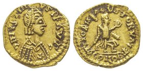 Visigoth
Tremissis au nom de Justin I, frappé à l’époque d’Amalaric (507-531), Narbonne?, Toulouse? (T) AU 1.44 g. Ref : TOMASINI 180 var., MEC 187 va...