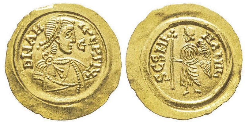 Aripert II 701-712
Tremissis, avec G à l'avers, AU 1.26 g.
Ref : MIR 799 (R2), C...