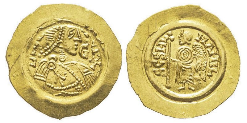 Aripert II 701-712
Tremissis, avec lettre G à l'avers, AU 1.26 g.
Ref : MIR 799 ...