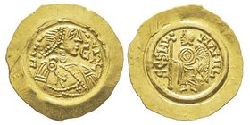 Aripert II 701-712
Tremissis, avec lettre G à l'avers, AU 1.26 g.
Ref : MIR 799 (R2), CNI 1/8, Arslan 46, MEC I, 321
Conservation : presque Superbe. T...