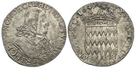 Monaco
Honoré II 1604-1661
Écu de 3 Livres ou 60 Sols au buste cuirassé, 1649, IIème type, (tête rotonde), AG 25.12 g.
Ref : G. MC29 var. CC.30 va...