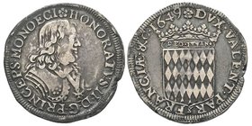 Monaco
Honoré II 1604-1661
1/2 Écu ou 30 Sols, 1649, AG 13.17 g. 
Ref : G. MC24, CC.31, KM#13 
Conservation : presque TTB.
Très Rare