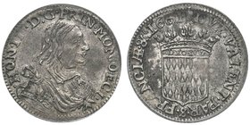 Monaco
Honoré II 1604-1661
1/12 Écu ou 5 Sols, 1661, AG 2.15 g.
Ref : G. MC17, CC 60, KM#35
Conservation : PCGS AU58. presque FDC
