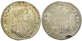Monaco, Louis I 1662-1701 
Écu de 3 Livre ou 60 Sols, 1678, marguerite/oiseau, AG 27.10 g.
Ref : G. MC61, CC 108, KM#34.7
Conservation : manque de met...