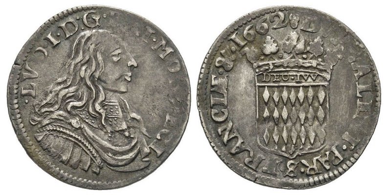 Monaco, Louis I 1662-1701 
1/12 Écu ou 5 Sols, 1662, AG 2.08 g.
Ref : G. MC50, C...