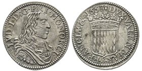 Monaco, Louis I 1662-1701 
1/12 Écu ou 5 Sols, 1663, AG 2.23 g.
Ref : G. MC50 (var IVV), CC 69, KM#36
Conservation : Superbe