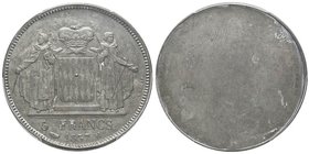 Monaco, Honoré V 1819-1841
5 Francs Uniface du revers, 1837, Cu
Ref : G. MC107
Conservation : PCGS SP62 BN. Rarissime