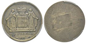 Monaco, Honoré V 1819-1841
2 Francs uniface du revers, 1838, Cu 
Ref : G. MC115
Conservation : PCGS SP62 BN. Très Rare
