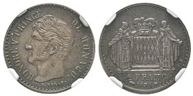 Monaco, Honoré V 1819-1841
1/2 Franc, 1838, Cu 
Ref : G. MC113, CC 177bis g
Conservation : NGC MS63 BN. Le plus beau connu
