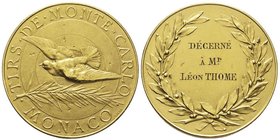 Monaco, Albert Ier 1889-1922
Médaille en or, Tirs de Monte Carlo, autour de 1900, AU 54.2 g. 42 mm
Avers : TIRS DE MONTE - CARLO MONACO Une colombe vo...