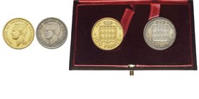 Monaco, Rainier 1949-2005
Coffret avec 100 Francs ESSAI en or et en argent, 1956, AU 11.72 g. AG 7 g.
Ref : G. MC143
Conservation : FDC, livrées dans ...