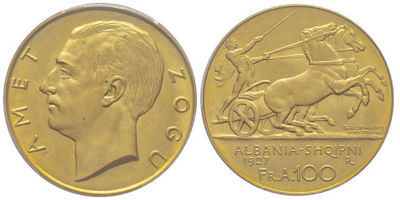 Albanie
Amet Zogu I 1928-1939
100 Franga, 1927, AU 32.25 g.
Ref : Fr. 1, KM#11a....