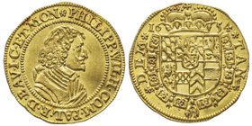 Philipp Wilhelm von Pfalz-Neuburg, 1653-1679
Ducat, Düsseldorf, 1654, AU 3.46 g.
Avers : PHILIPP WILH COM PAL R D BAV I C ET MON Buste à droite
Reve...