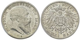 Baden 
Friedrich I 1856-1907
2 Mark, 1906 G, AG 10 g.
Ref : Jaeger 32, KM#272
Conservation : PCGS MS63. Très Rare