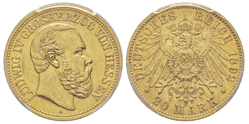 Hessen 
Ludwig IV 1877-1892
20 Mark, 1892, AU 7.96 g.
Ref : Fr. 3788, KM#365, J....