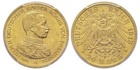 Prussie
Wilhelm II 1888-1918
20 Mark, Berlin, 1913 A, AU 7.96 g.
Ref : Fr. 3833, KM#537, J.253
Conservation : PCGS MS64+