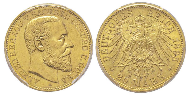 Sachsen-Coburg-Gotha
Alfred 1893-1900
20 Mark, 1895 A, AU 7.96 g.
Ref : Fr. 3853...