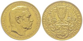 Weimar Republic 1847-1927
Médaille au module de 5 Mark, 1927 D, Paul von Hindenburg's 80th birthday, AU 22.95 g. par Goetz
Ref : X#1a Edge 900f, Schlu...