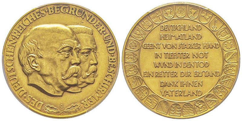 Médaille en or, Fürst. Otto von Bismarck, à l'occasion du 60ème anniversaire de ...