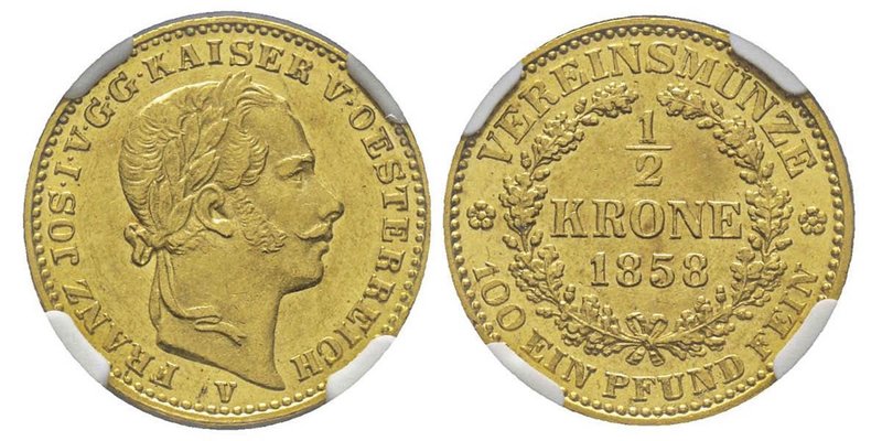 Austria, Franz Joseph 1848-1916
1/2 krone, Venise, 1858 V, AU 5.57 g.
Ref : Fr. ...