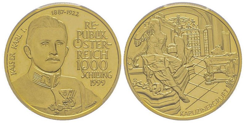 Austria
République 1918-
1000 Schilling, 1999, Emperor Karl I, AU 15.55 g.
 Ref ...