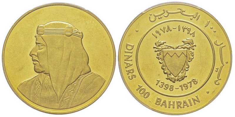 Bahrain
100 Dinars, AH 1398 (1978), AU 31.66 g.
Ref : Fr. 3, KM#12
Conservation ...