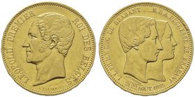 Leopold I 1831-1865
100 Francs, 1853, AU 32.25 g.
Ref : Fr. 409, Bogaert 535
Conservation : infimes coups au revers sinon Superbe