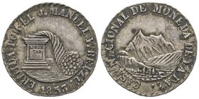 Bolivia
Médaille en argent, 1853, "contruction de l'atelier monétaire", AG 6.73 g. 25.83 mm
Avers : ERIJIDA POR EL J. MANUEL Y.RELZU
Revers : CASA NAC...