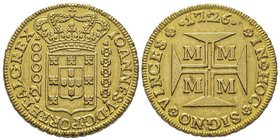 BRÉSIL 
Joao V 1706-1750
20000 Reis, Minas Gerais, 1726, AU 53.66 g.
Ref : KM#117, Fr. 33 
Conservation : traces de monture? sinon Superbe