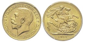 Canada, George V 1910-1936
Sovereign, 1911 C, AU 7.98 g. Ref : Fr. 2, KM#20, Seaby 3997 
Conservation : PCGS MS64+