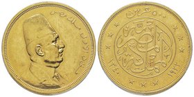 Egypt
Fouad Ier (1341-1355 AH) 1922-1936
500 Piastres, AH 1340/1922, AU 42.5 g. or rouge
Ref : Fr.26, KM#342
Conservation : PCGS AU55