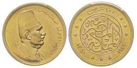Egypt
Fouad Ier (1341-1355 AH) 1922-1936
100 Piastres, AH 1340/1922, AU 8.5 g. or rouge
Ref : Fr.27, KM#341
Conservation : PCGS MS63+