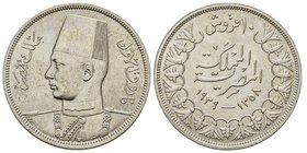 Egypt
Farouk AH 1355-1372 (1936-1952)
10 Piastres, 1939, AG 14 g.
Ref : KM#367
Conservation : Superbe