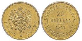 Finland
Nicholas II 1894-1917 
20 Markkaa, 1911 L, AU 6.45 g.
Ref : Fr. 3, KM#9.2
Ref : PCGS MS64