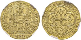 VALOIS 1328-1589
Philippe VI 1328-1350 
Ecu d'or à la chaise, AU 4.46 g.
Ref : Dupl. 249, Fr. 270
Conservation : NGC MS62. Très Rarse dans cette conse...