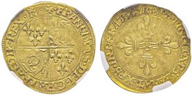 François Ier 1515-1547
Écu d'or au soleil du Dauphiné, Grenoble, 1er type, AU 3.42 g.
Ref : Dupl. 782, Fr. 354
Conservation : NGC AU58